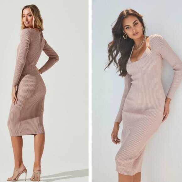 NWT ASTR TOPANGA HALTER BRALETTE LONG SLEEVE MIDI DRESS - Picture 2 of 4